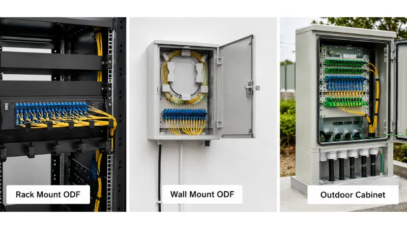 Rack mount wall mount and outdoor optical fiber patch panel installation types compared